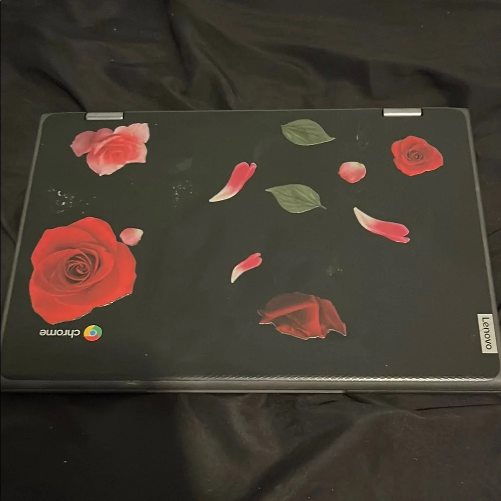 Lenovo Touchscreen Chromebook with Red and Green Floral Accents